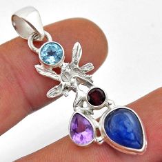5.94cts kyanite amethyst garnet topaz silver angel wings fairy pendant n51634