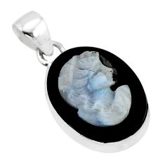8.32cts lady face black opal cameo on black onyx oval 925 silver pendant y71489