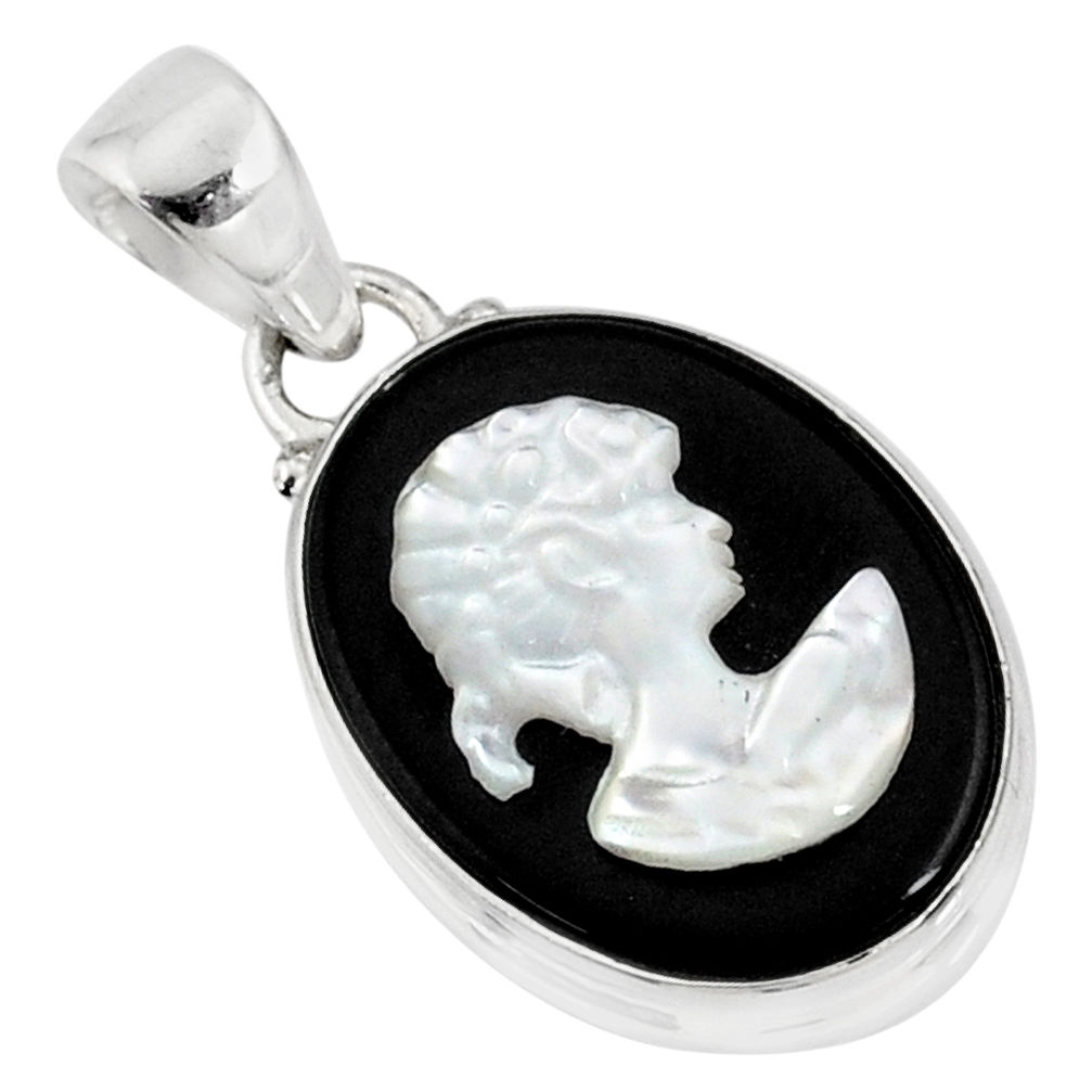 9.72cts lady face natural opal cameo on black onyx 925 silver pendant r80383