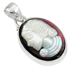 10.65cts lady face natural titanium cameo on shell 925 silver pendant r80373