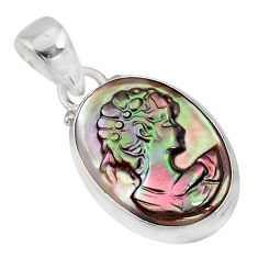 8.73cts lady face natural titanium cameo on shell 925 silver pendant r80376