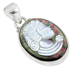 11.17cts lady face natural titanium cameo on shell 925 silver pendant r80379