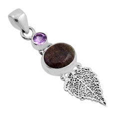5.47cts leaf natural black honduran matrix opal amethyst silver pendant n21142