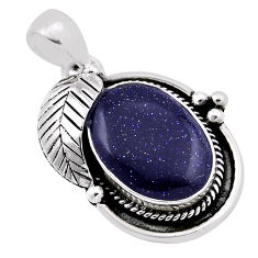 9.93cts leaf natural blue goldstone 925 sterling silver pendant jewelry n33155