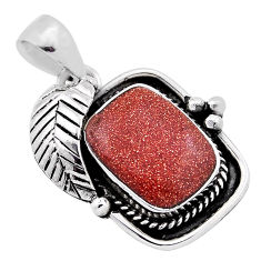 6.32cts leaf natural brown goldstone 925 sterling silver pendant jewelry n35082