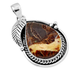 17.16cts leaf natural brown septarian gonads 925 sterling silver pendant n33179