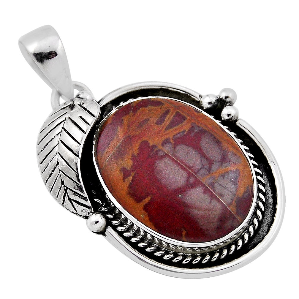 16.11cts leaf natural brown silver leaf jasper oval 925 silver pendant n35081