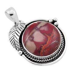 15.74cts leaf natural brown silver leaf jasper round 925 silver pendant n35102