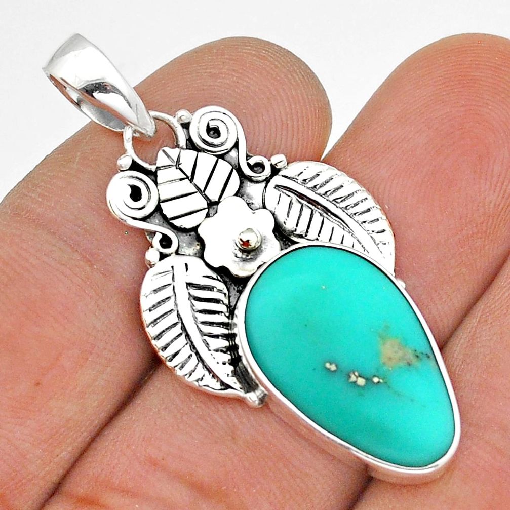 10.24cts leaf natural green campitos turquoise pear 925 silver pendant u86792