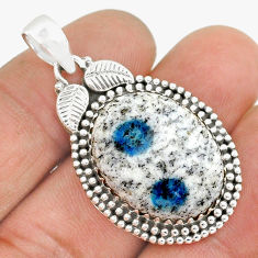 17.97cts leaf natural k2 blue (azurite in quartz) oval 925 silver pendant u87405