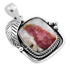 11.52cts leaf natural pink tourmaline in quartz octagan silver pendant n35111