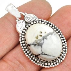 17.80cts leaf natural white howlite 925 sterling silver pendant jewelry u87418