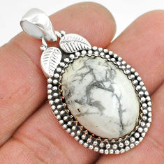 16.67cts leaf natural white howlite 925 sterling silver pendant jewelry u87426