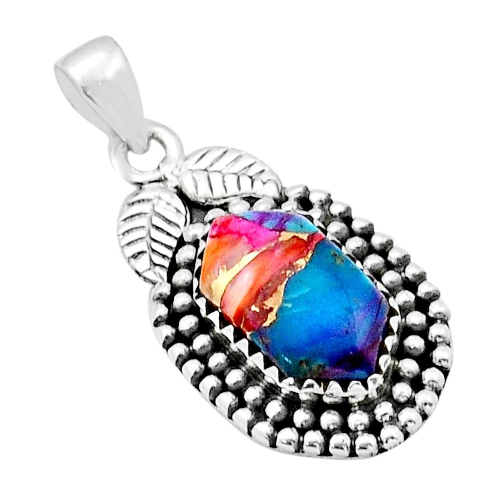 5.10cts leaf spiny oyster arizona turquoise hexagon 925 silver pendant u89847