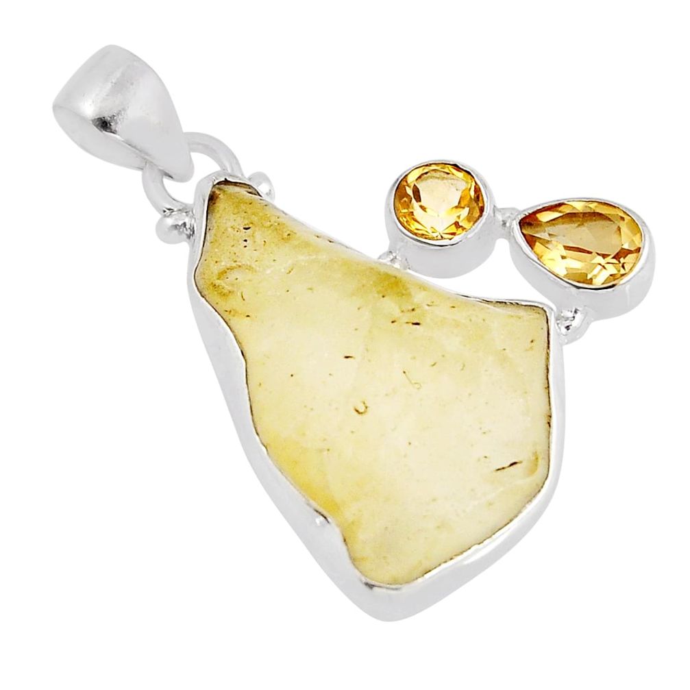 14.33cts libyan desert glass (gold tektite) citrine 925 silver pendant y58696