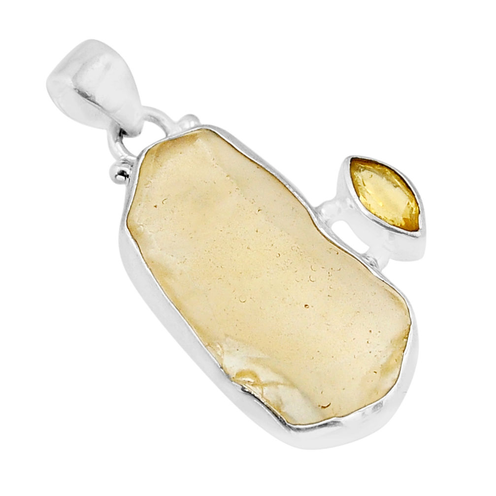 10.83cts libyan desert glass (gold tektite) citrine 925 silver pendant y61513