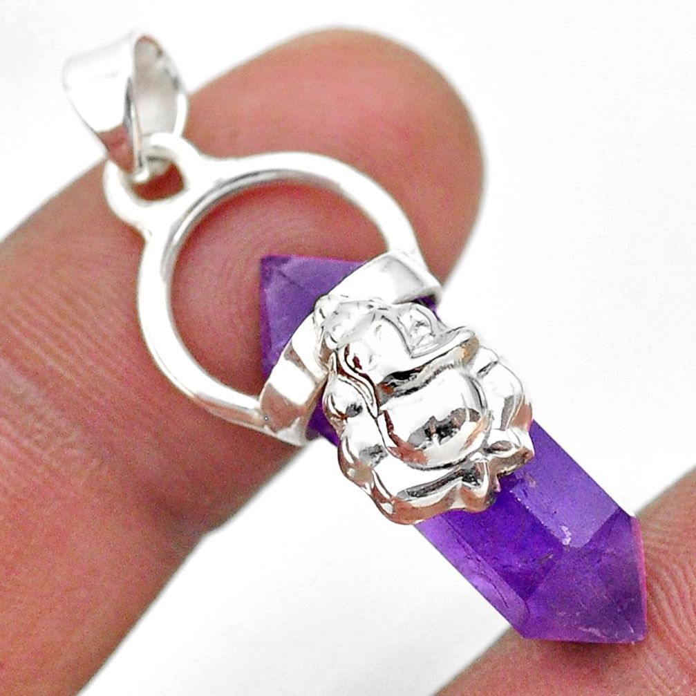 12.71cts lord ganesha double pointer natural amethyst 925 silver pendant t44381