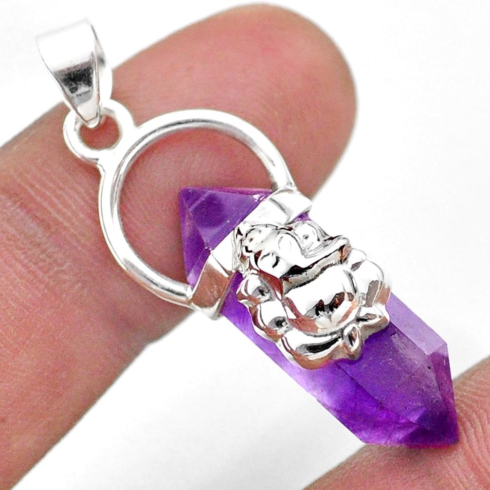 13.16cts lord ganesha double pointer natural amethyst 925 silver pendant t44383