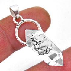 10.56cts lord ganesha natural white crystal 925 silver pointer pendant n51680