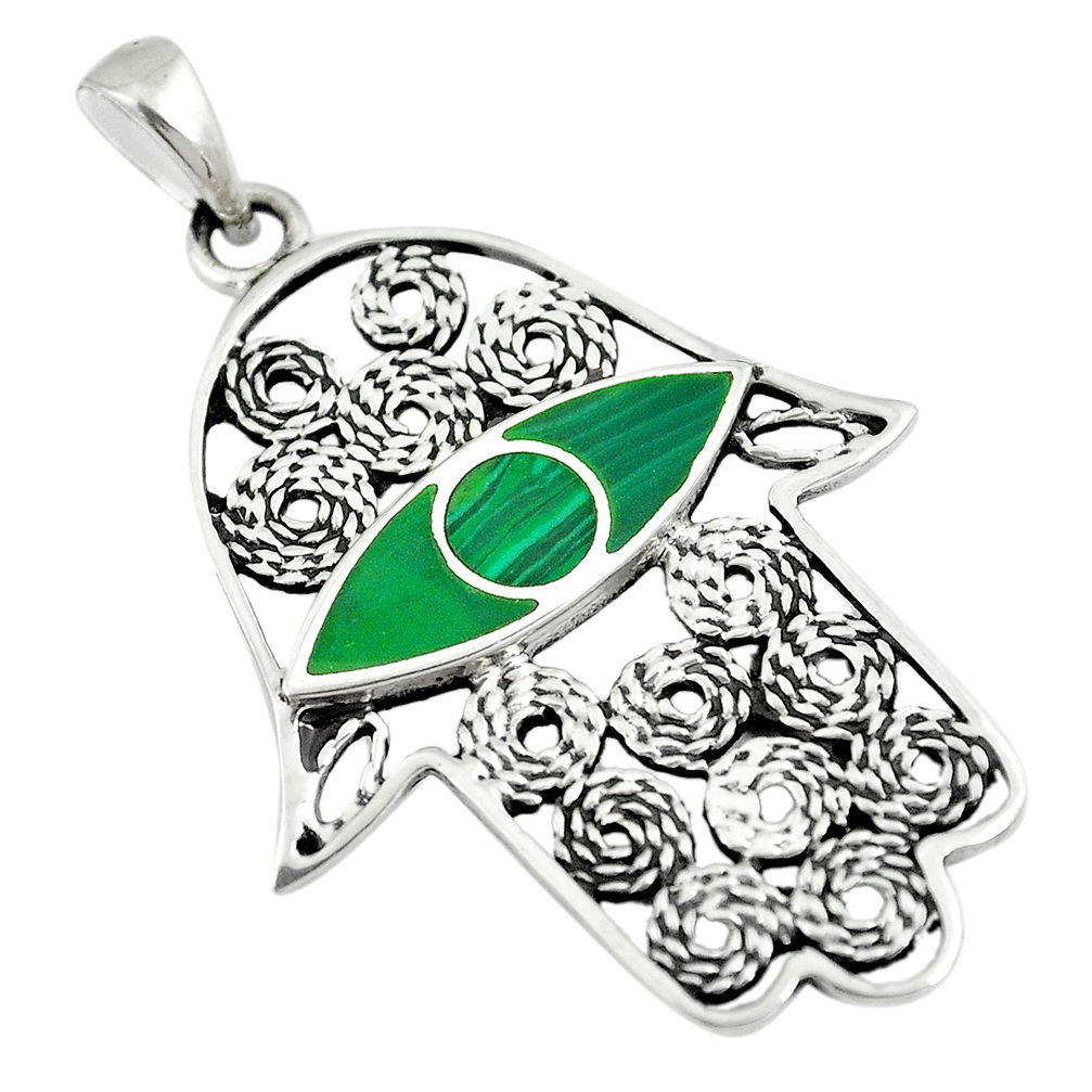 4.26gms malachite (pilot's stone) silver hand of god hamsa pendant a88398 c13739