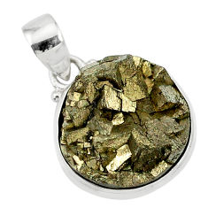 Clearance Sale- 16.70cts marcasite pyrite druzy 925 sterling silver handmade pendant r85842