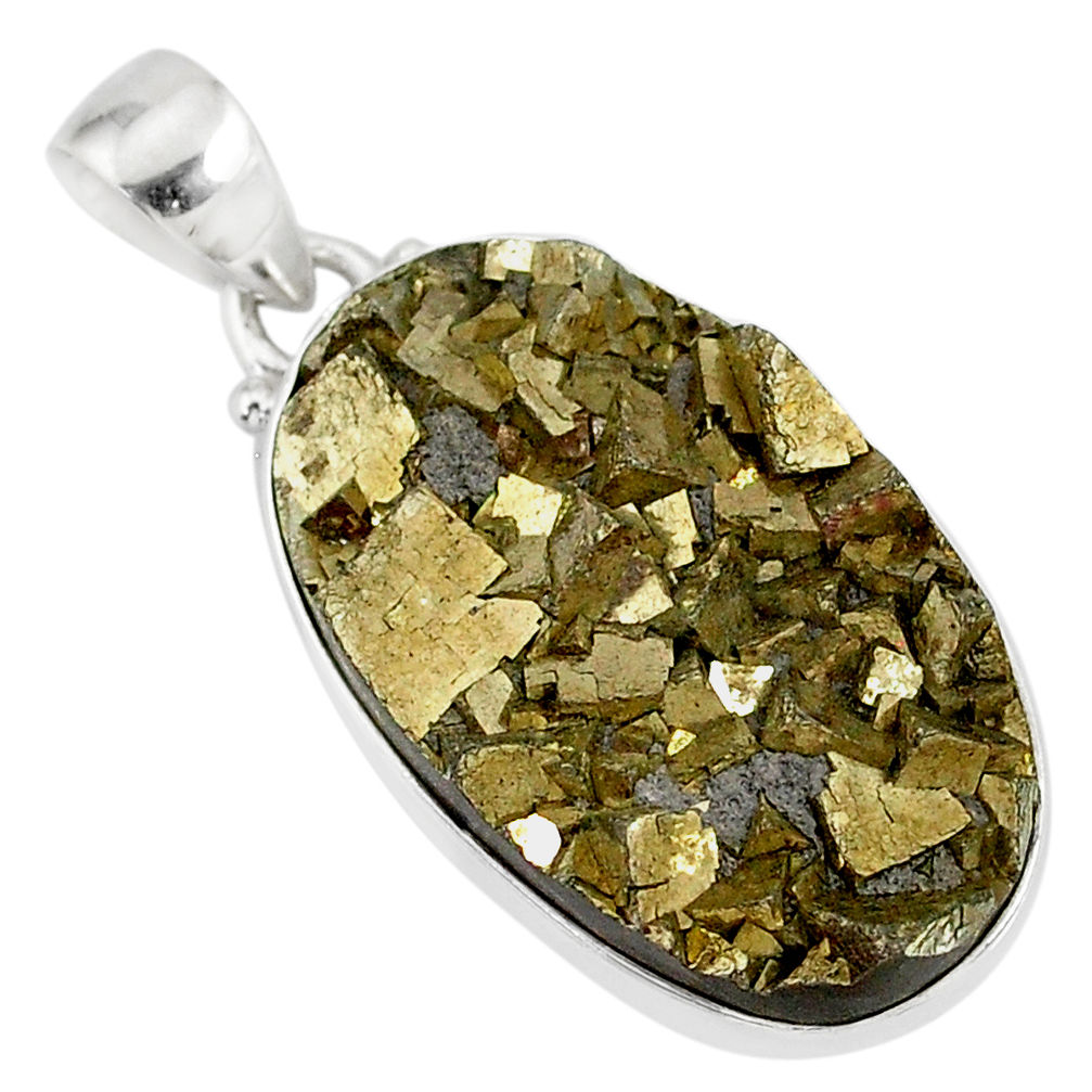 26.16cts marcasite pyrite druzy 925 sterling silver handmade pendant r85875