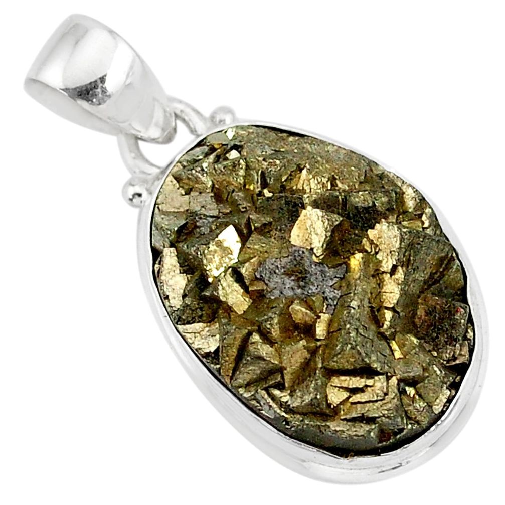 14.70cts marcasite pyrite druzy oval 925 sterling silver handmade pendant r85847