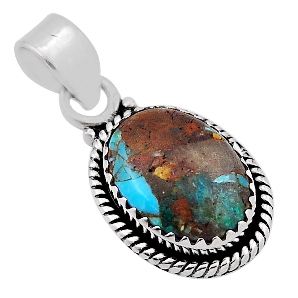 5.87cts matrix royston turquoise oval 925 sterling silver pendant jewelry n34524