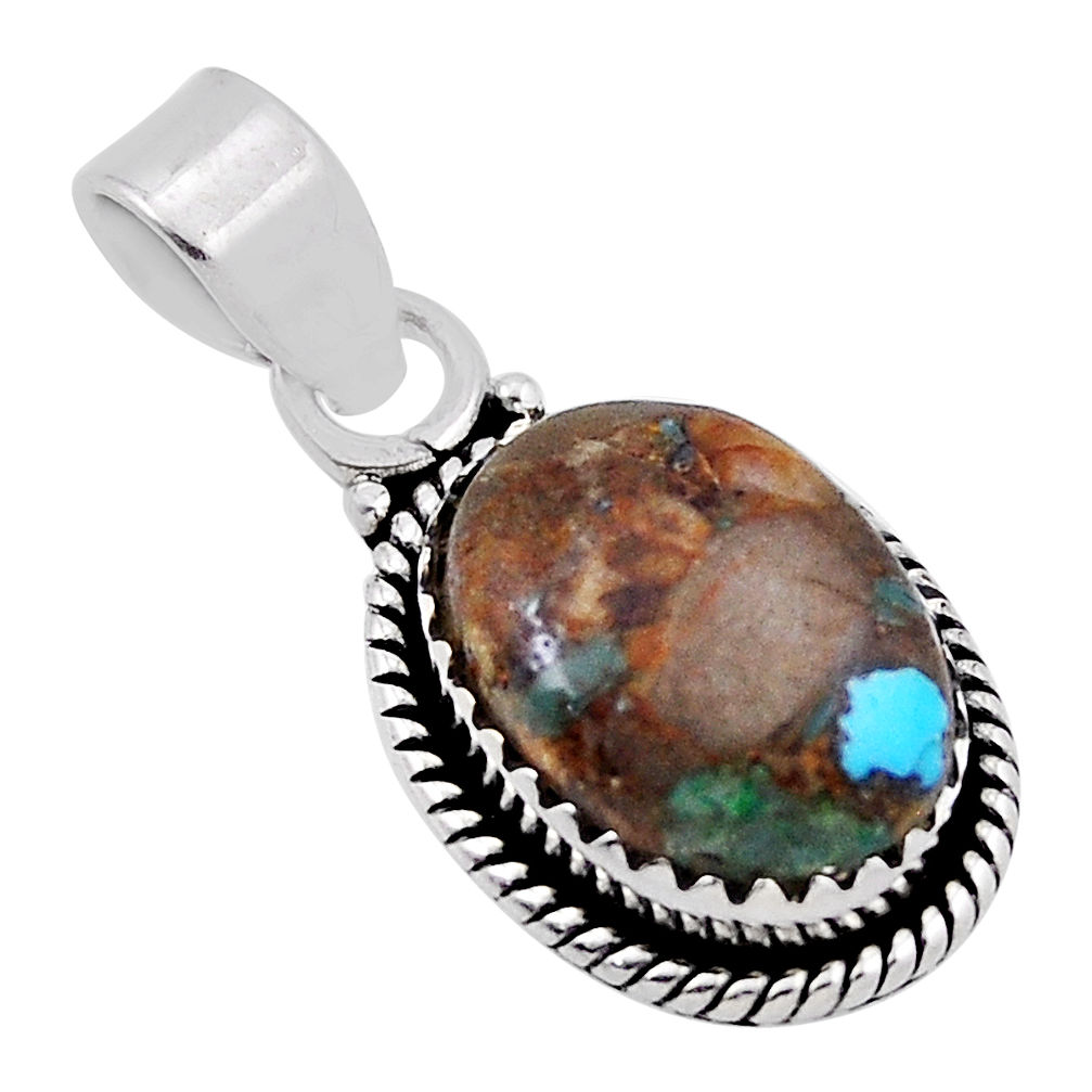 5.92cts matrix royston turquoise oval 925 sterling silver pendant jewelry n34528