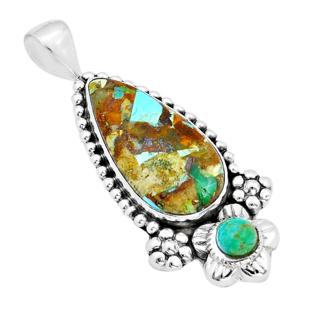 14.90cts matrix royston turquoise pear 925 silver flower pendant jewelry u90103