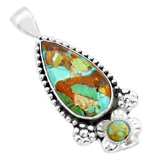 14.40cts matrix royston turquoise pear 925 silver flower pendant jewelry u90110
