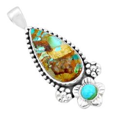 14.40cts matrix royston turquoise pear 925 silver flower pendant jewelry u90111