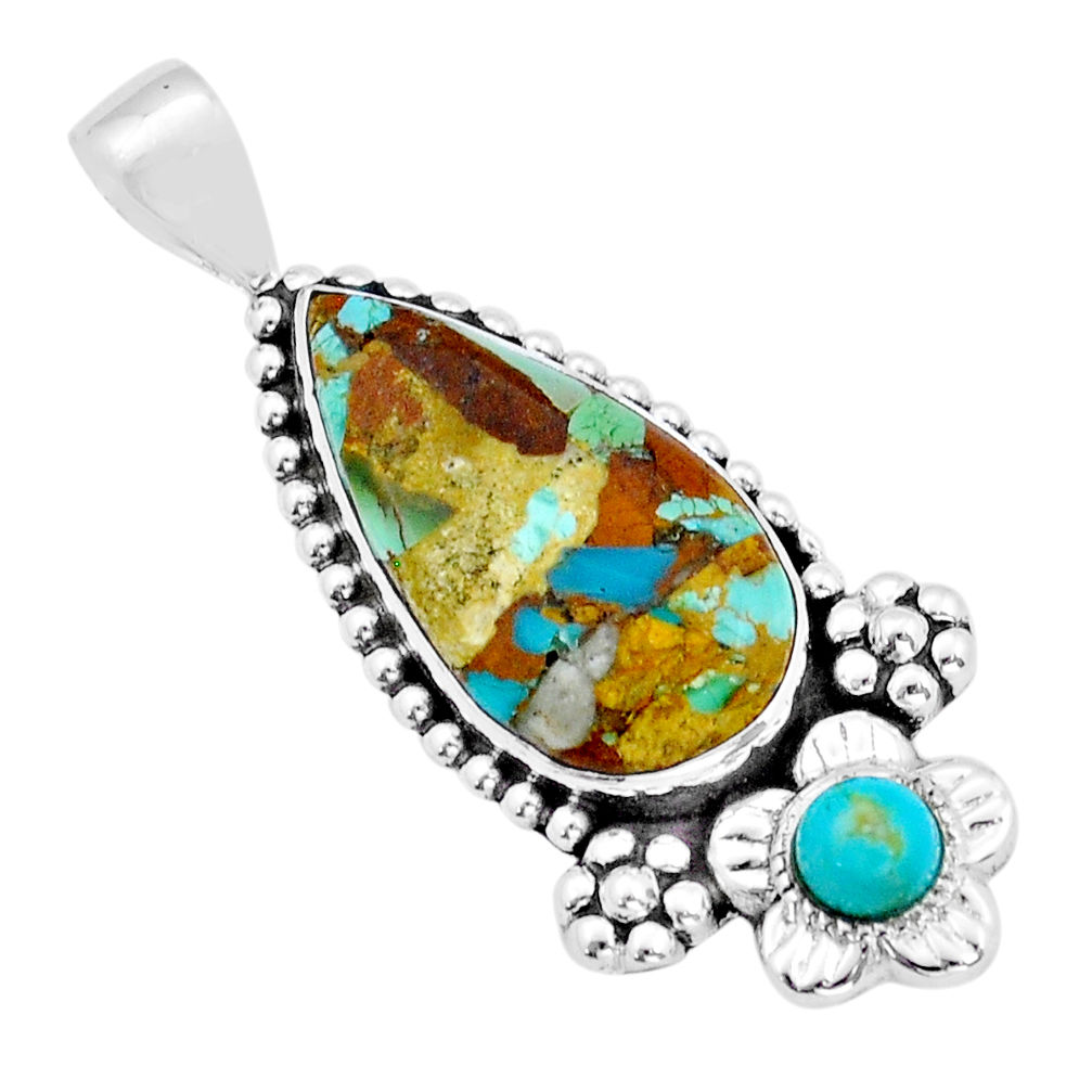 14.31cts matrix royston turquoise pear 925 silver flower pendant jewelry u90113