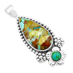 15.36cts matrix royston turquoise pear 925 silver flower pendant jewelry u90116