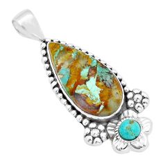 13.55cts matrix royston turquoise pear 925 silver flower pendant jewelry u90118