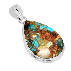 16.54cts matrix royston turquoise pear shape 925 sterling silver pendant y70741