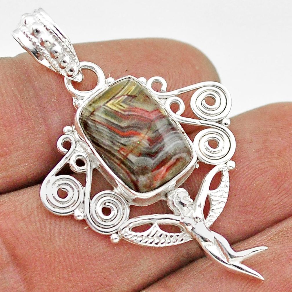 6.98cts mexican laguna lace agate 925 silver angel wings fairy pendant t68507