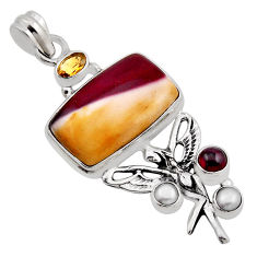 21.80cts mookaite citrine pearl garnet silver angel wings fairy pendant n13510