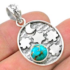 3.21cts moon blue copper turquoise 925 sterling silver pendant jewelry u35054