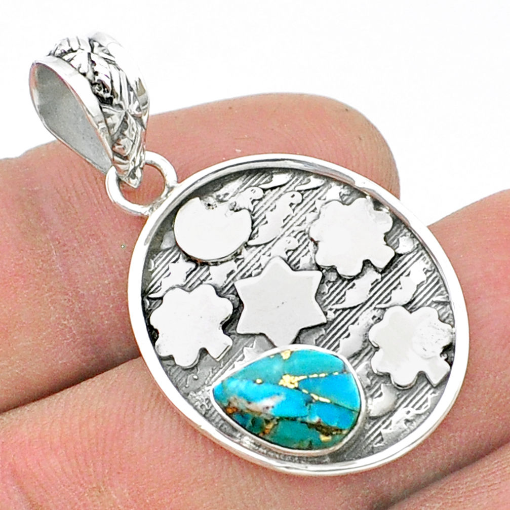 2.12cts moon blue copper turquoise 925 sterling silver pendant jewelry u35056
