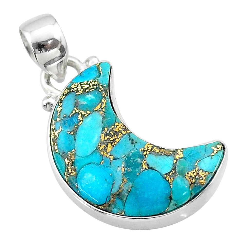 9.35cts moon blue copper turquoise 925 sterling silver pendant t45695