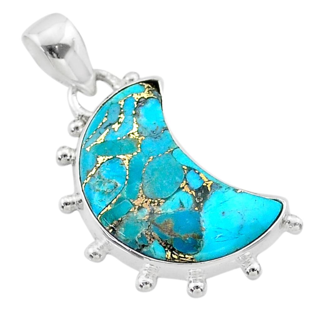 9.86cts moon blue copper turquoise 925 sterling silver handmade pendant t45721