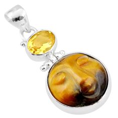 17.84cts moon face natural carving tiger's eye citrine 925 silver pendant t90408