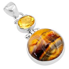 18.88cts moon face natural carving tiger's eye citrine 925 silver pendant t90414