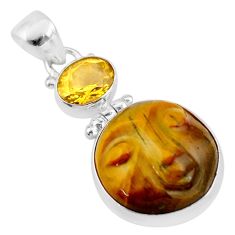 18.36cts moon face natural carving tiger's eye citrine silver pendant t90410