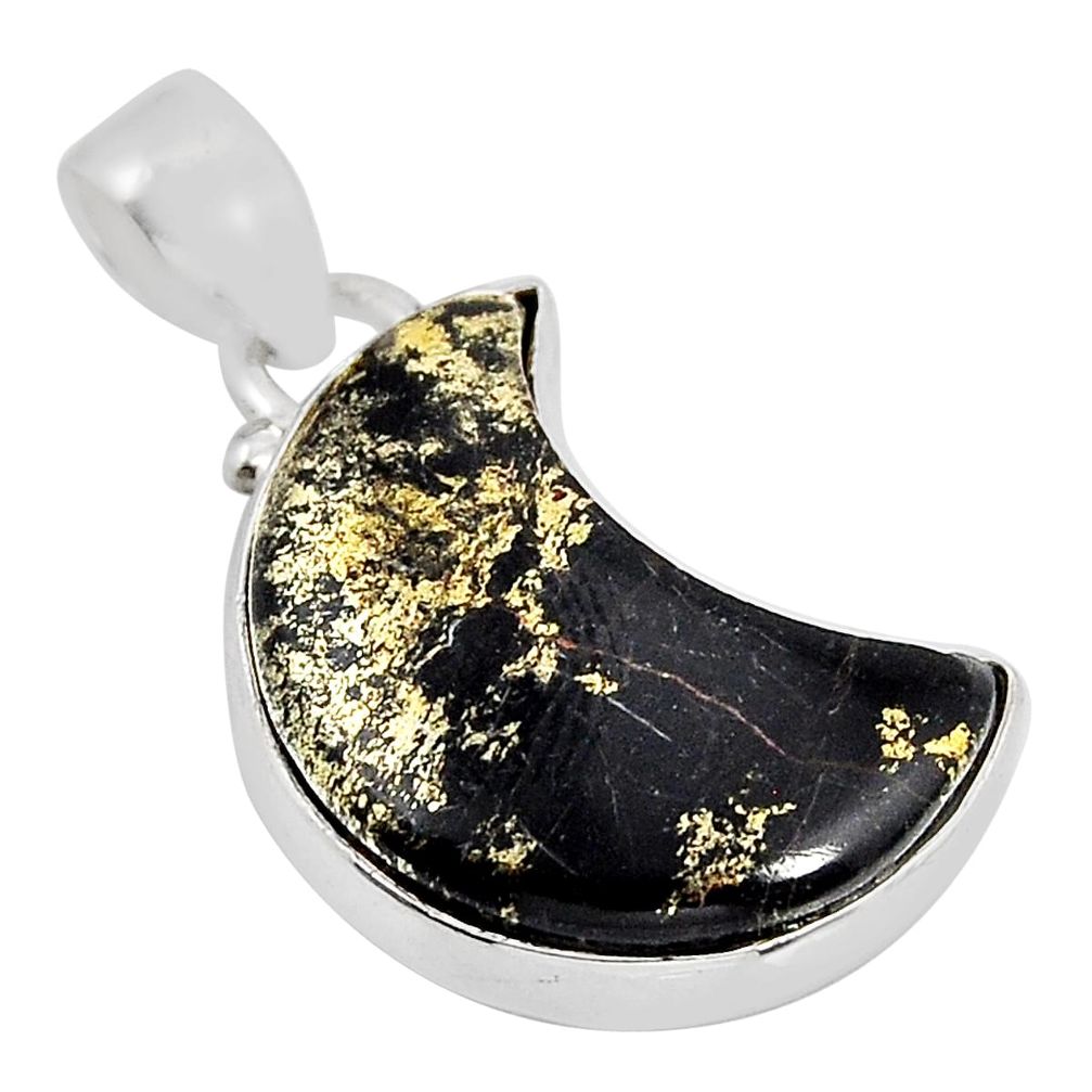 10.30cts moon golden pyrite in magnetite (healer's gold) silver pendant y55546