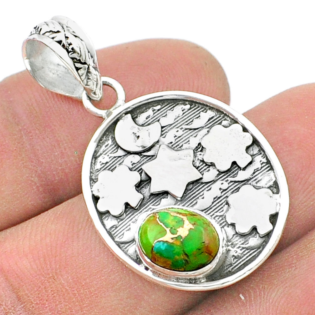 3.20cts moon green copper turquoise 925 sterling silver pendant jewelry u35060