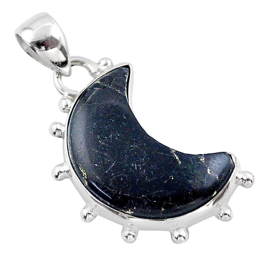 9.86cts moon natural black onyx 925 sterling silver pendant jewelry t45827