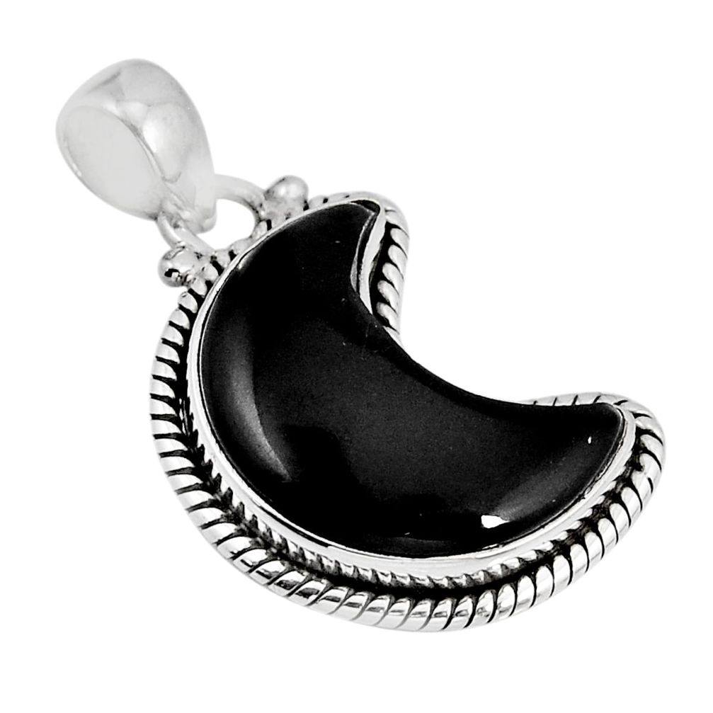 12.89cts moon natural black onyx 925 sterling silver pendant jewelry y55490