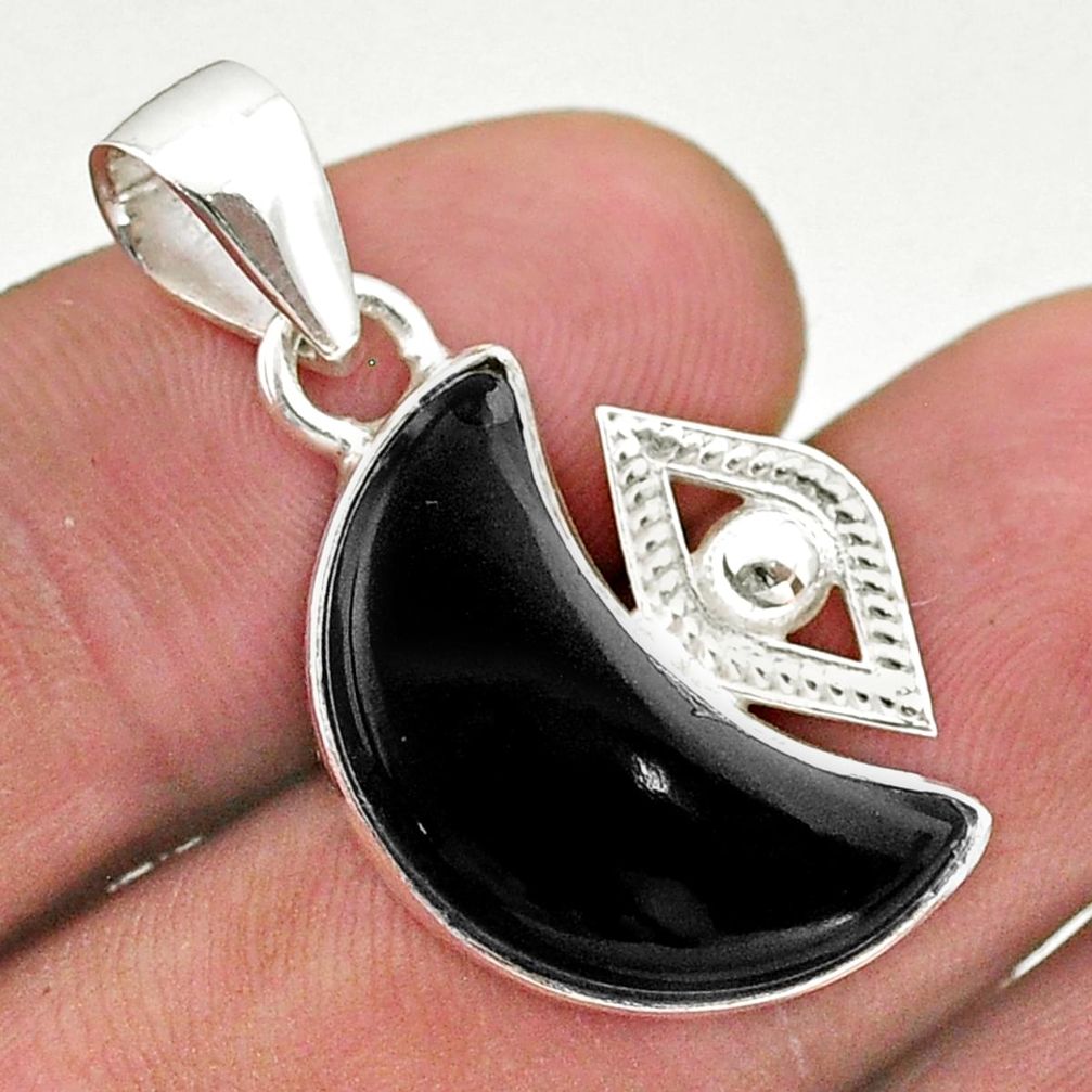 10.32cts moon natural black onyx 925 sterling silver pendant t46521